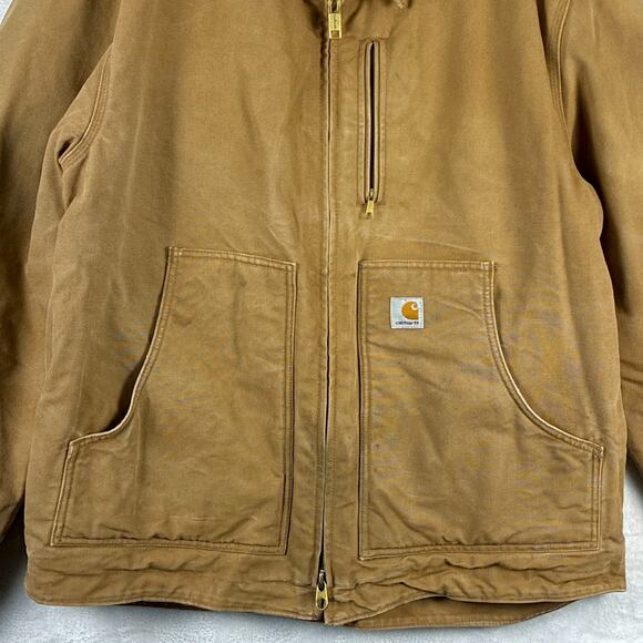 VTG Carhartt Duck Ridge Sherpa Lined Barn Coat Jacket Men L Brown Faded J205 BRN - Picture 2 of 13
